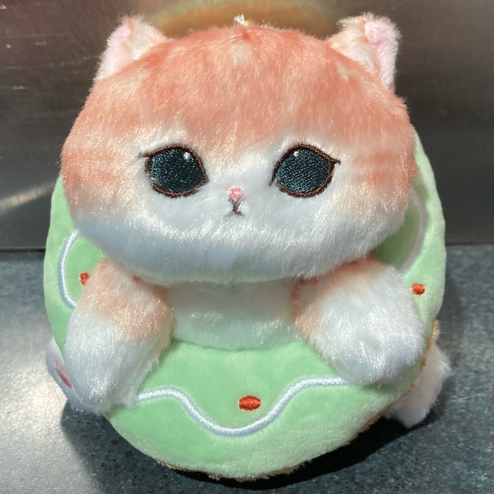 🍩🐱 14cm Fluffy Mofusand Cat in Matcha Glazed Donut Soft Plush Doll Stuff Toy